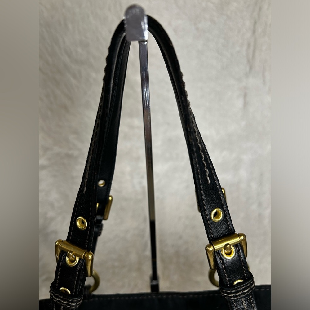 COACH SIGNATURE C GALLERY BLACK SHOULDER TOTE BAG PURSE SATCHEL - Picture 4 of 12